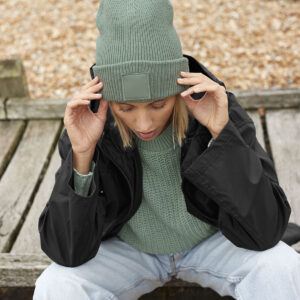 Deep-cuffed tonal patch beanie